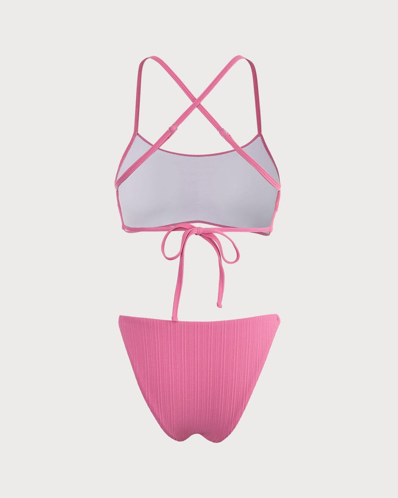 The Pink U Neck Criss-Cross Bikini Set Bikinis - RIHOAS