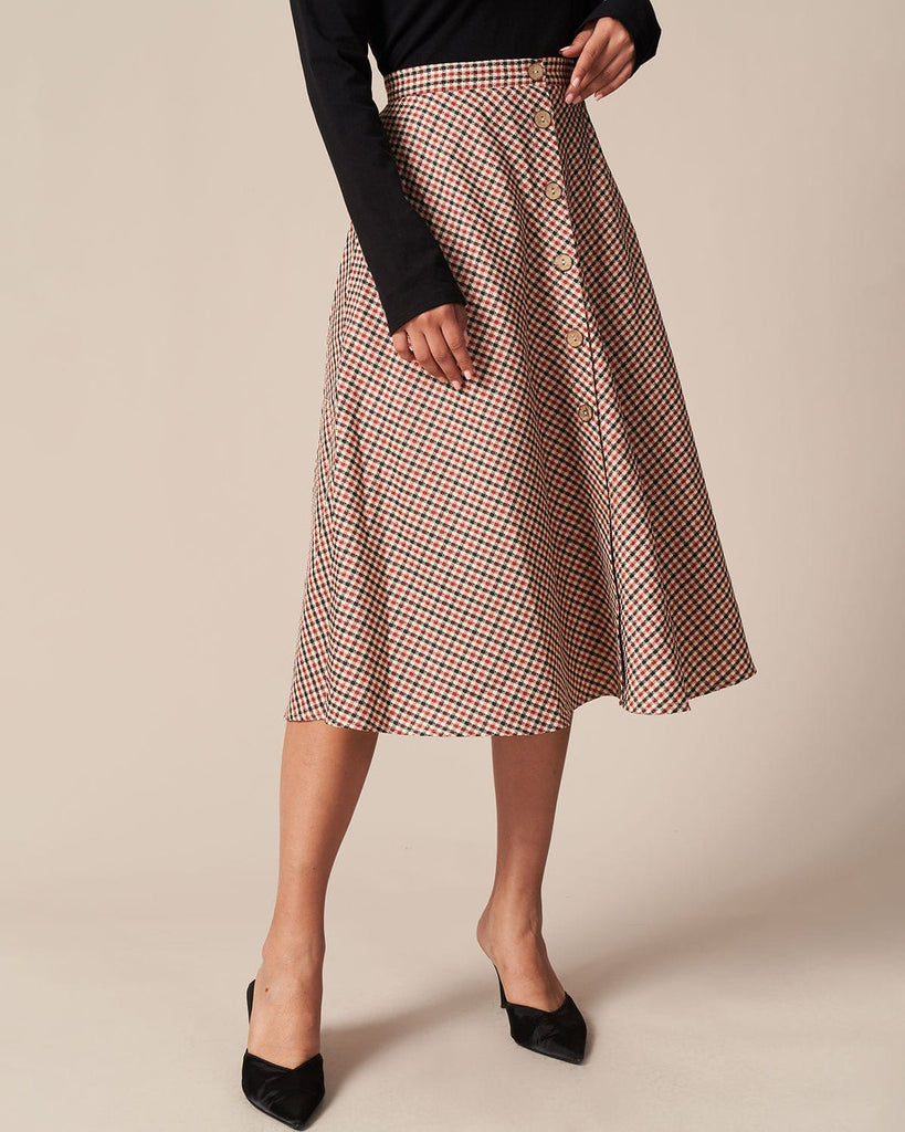 The Plaid Button Midi Skirt Bottoms - RIHOAS