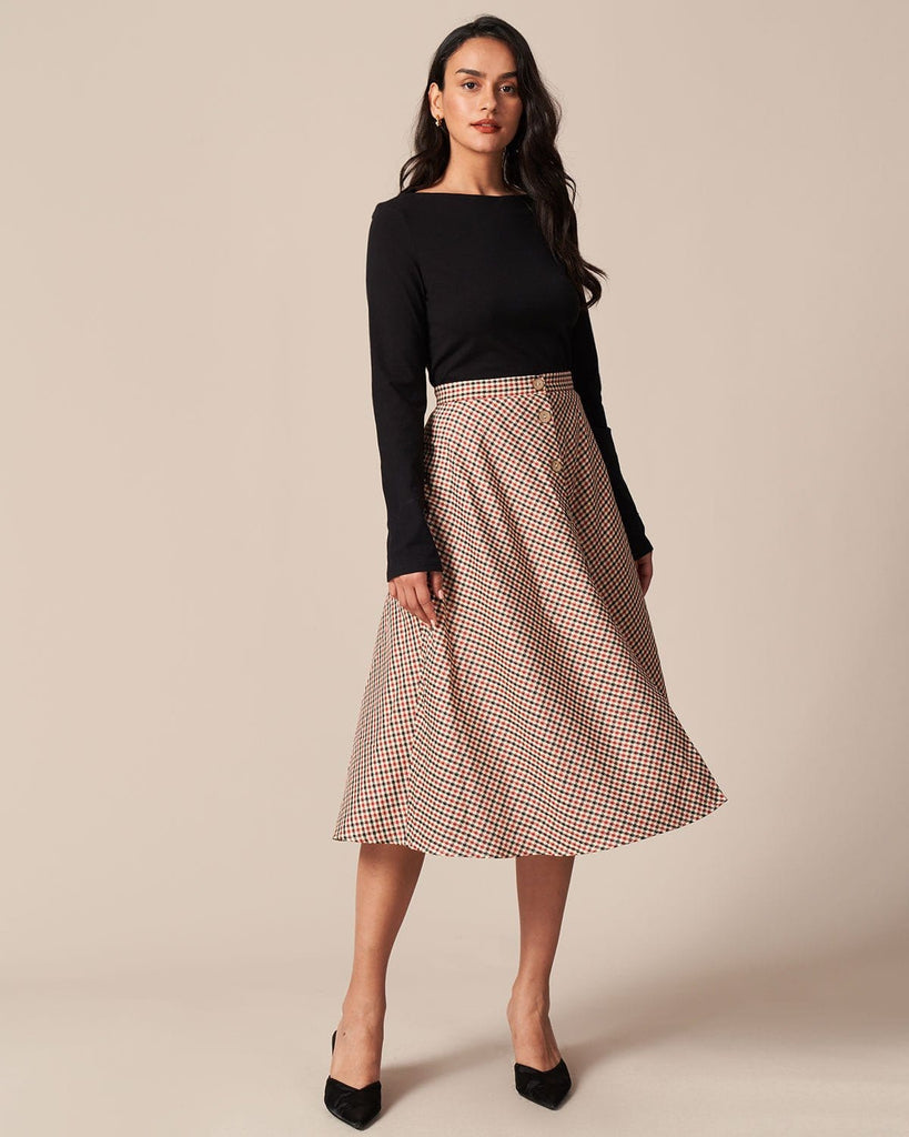 The Plaid Button Midi Skirt Bottoms - RIHOAS