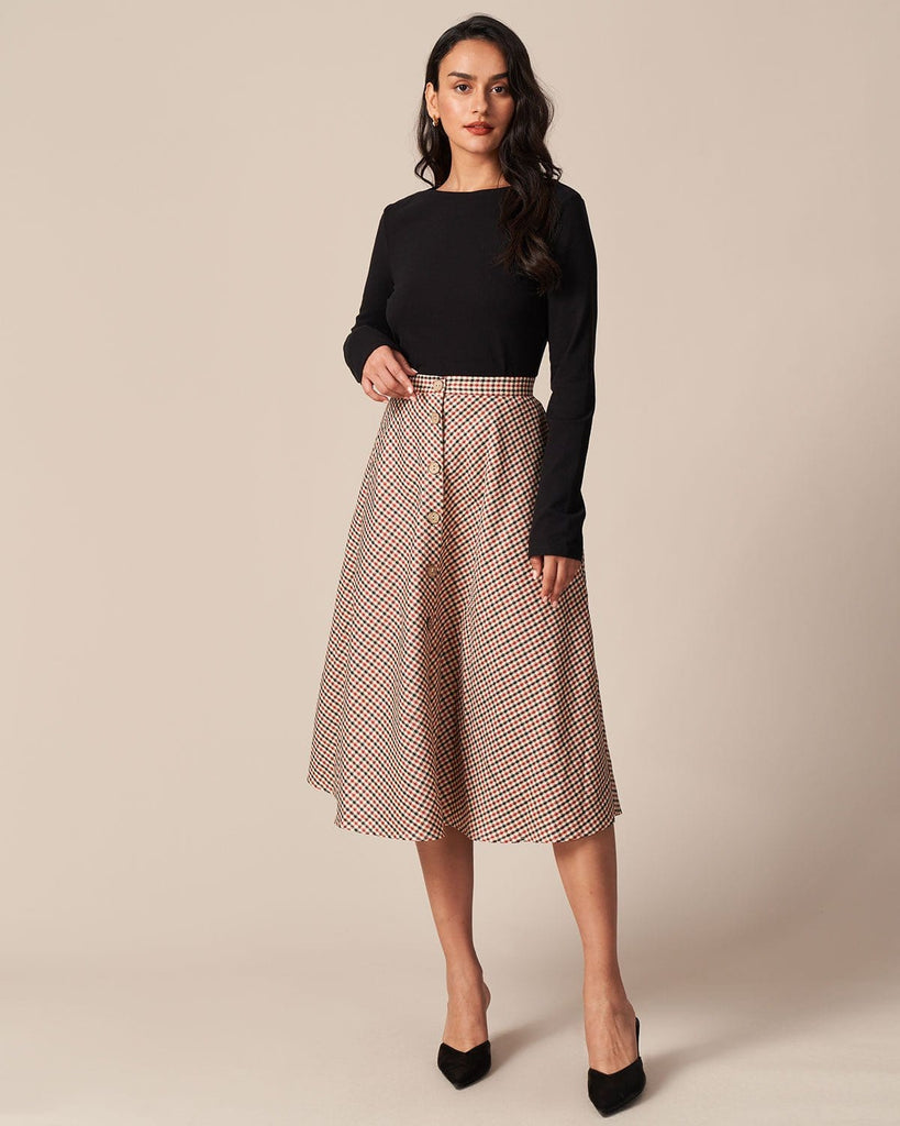 The Plaid Button Midi Skirt Bottoms - RIHOAS