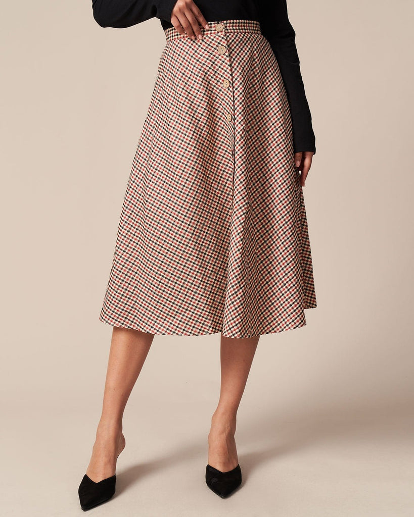 The Plaid Button Midi Skirt Bottoms - RIHOAS