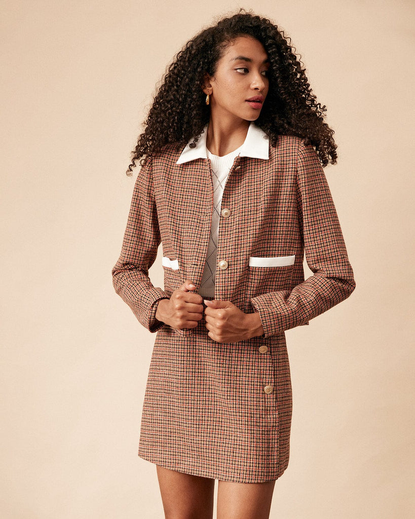 The Plaid Tweed Jacket Khaki Outerwear - RIHOAS