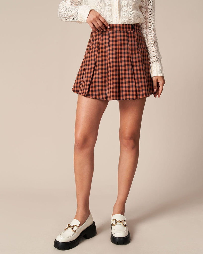 The Pleated Plaid Mini Skirt Brown Bottoms - RIHOAS