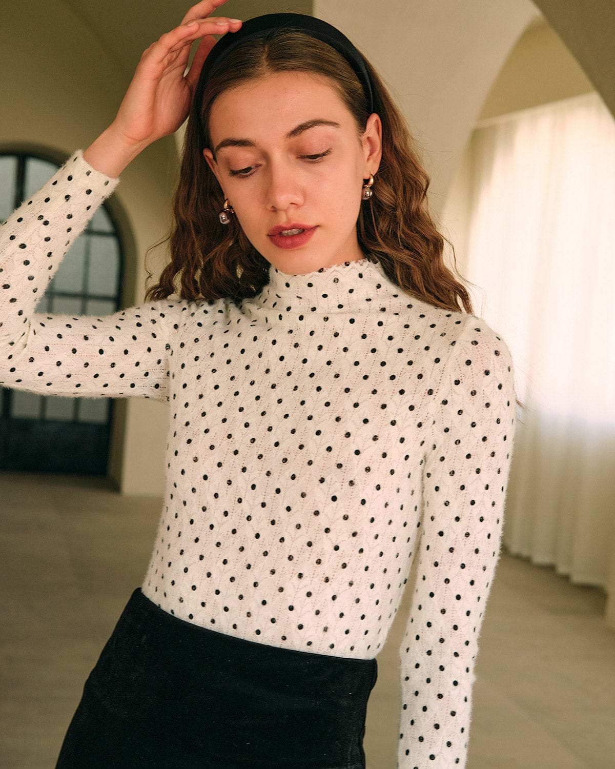 Polka-Dot Sweetheart-Neck Rib-Knit T-Shirt for Women