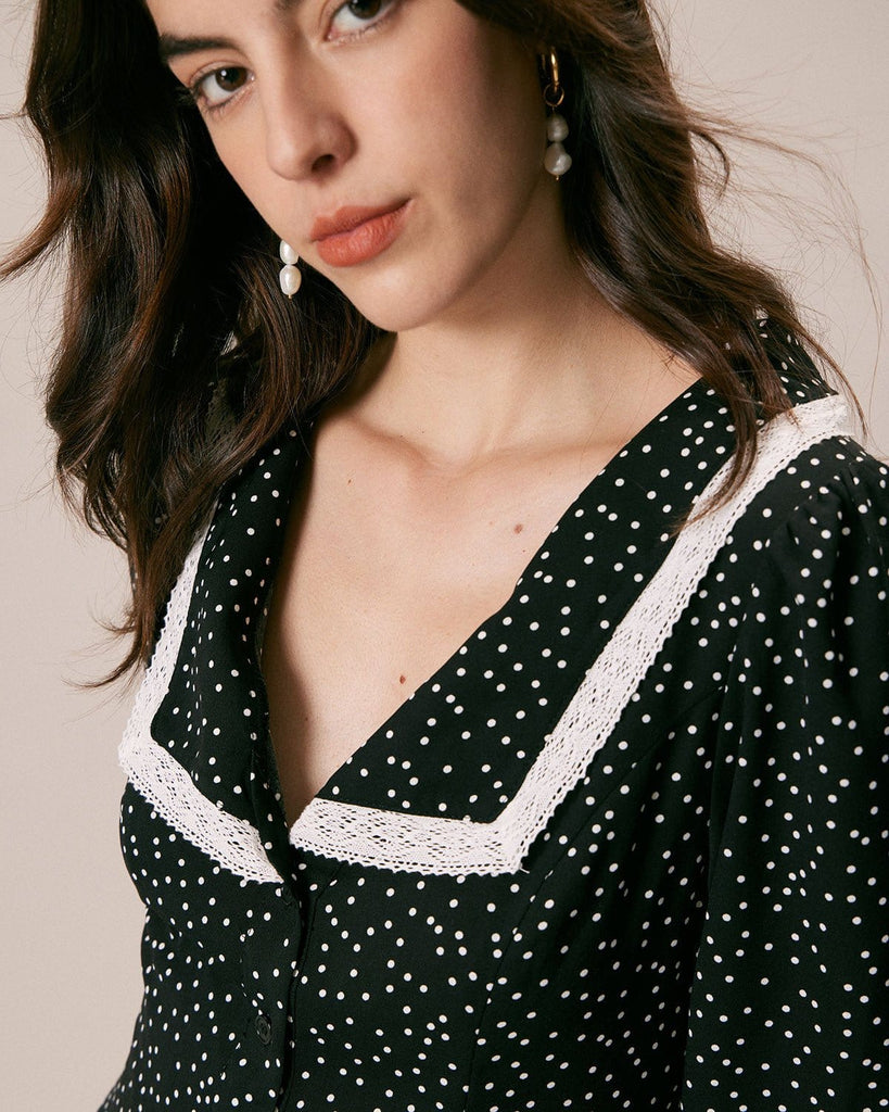 The Polka Dot Lace Trim Mini Dress Dresses - RIHOAS