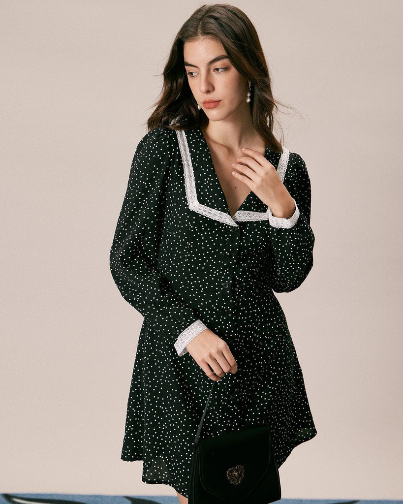 The Polka Dot Lace Trim Mini Dress Dresses - RIHOAS