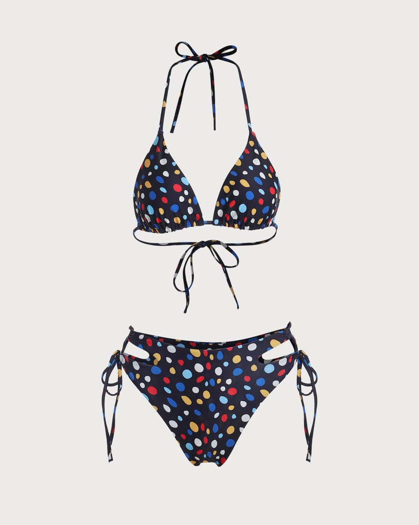 The Polka Dot Pattern Cut Out Bikini Set Black Bikinis - RIHOAS