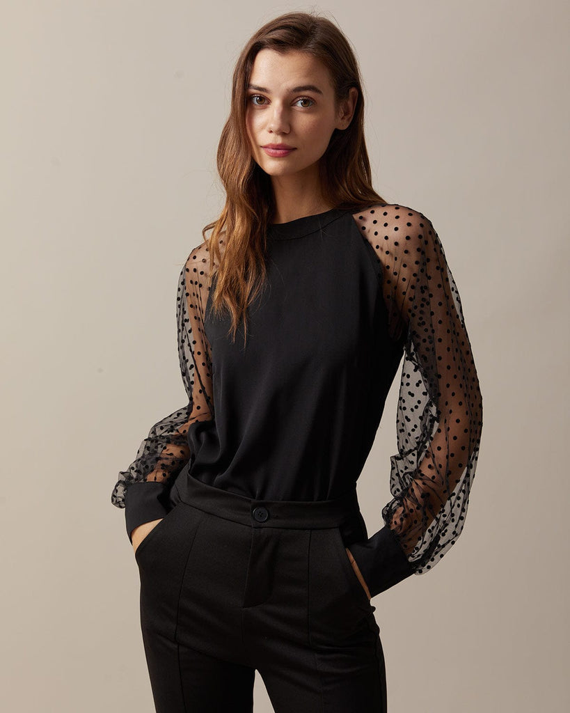 The Polka Dot Raglan Sleeve Blouse Tops - RIHOAS