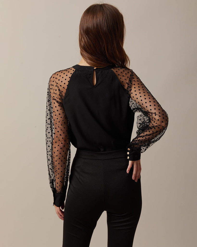 The Polka Dot Raglan Sleeve Blouse Tops - RIHOAS