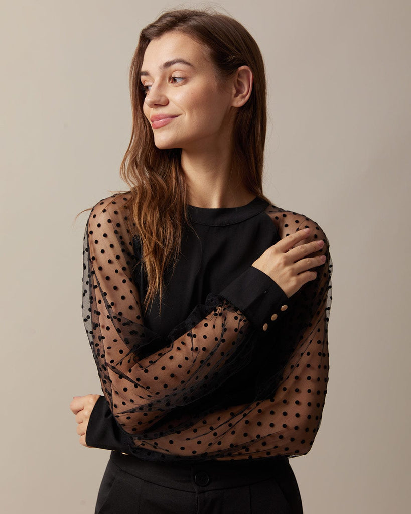 The Polka Dot Raglan Sleeve Blouse Tops - RIHOAS