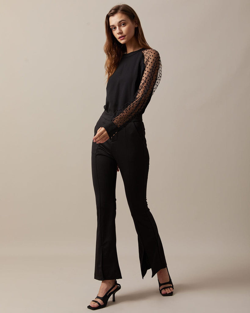 The Polka Dot Raglan Sleeve Blouse Tops - RIHOAS