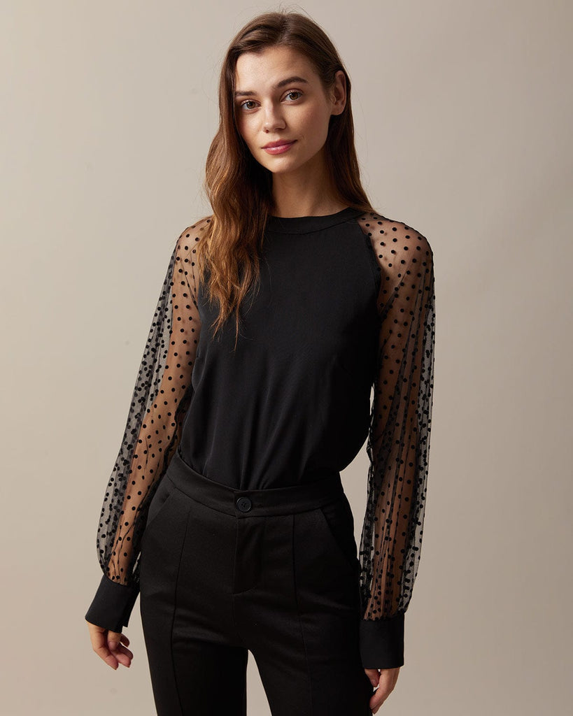 The Polka Dot Raglan Sleeve Blouse Tops - RIHOAS
