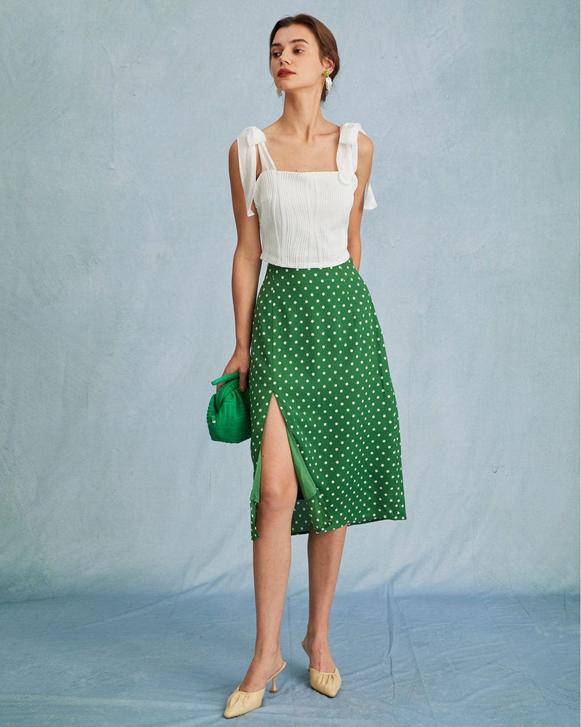 The Polka Dot Slit Midi Skirt Bottoms - RIHOAS