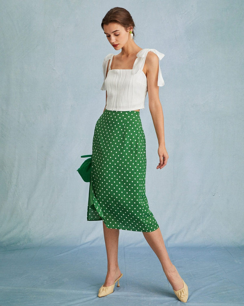 The Polka Dot Slit Midi Skirt Bottoms - RIHOAS
