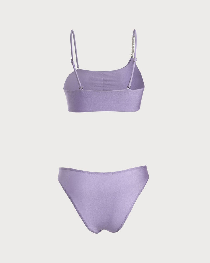The Purple Hollow Out Pearl Bikini Set Bikinis - RIHOAS