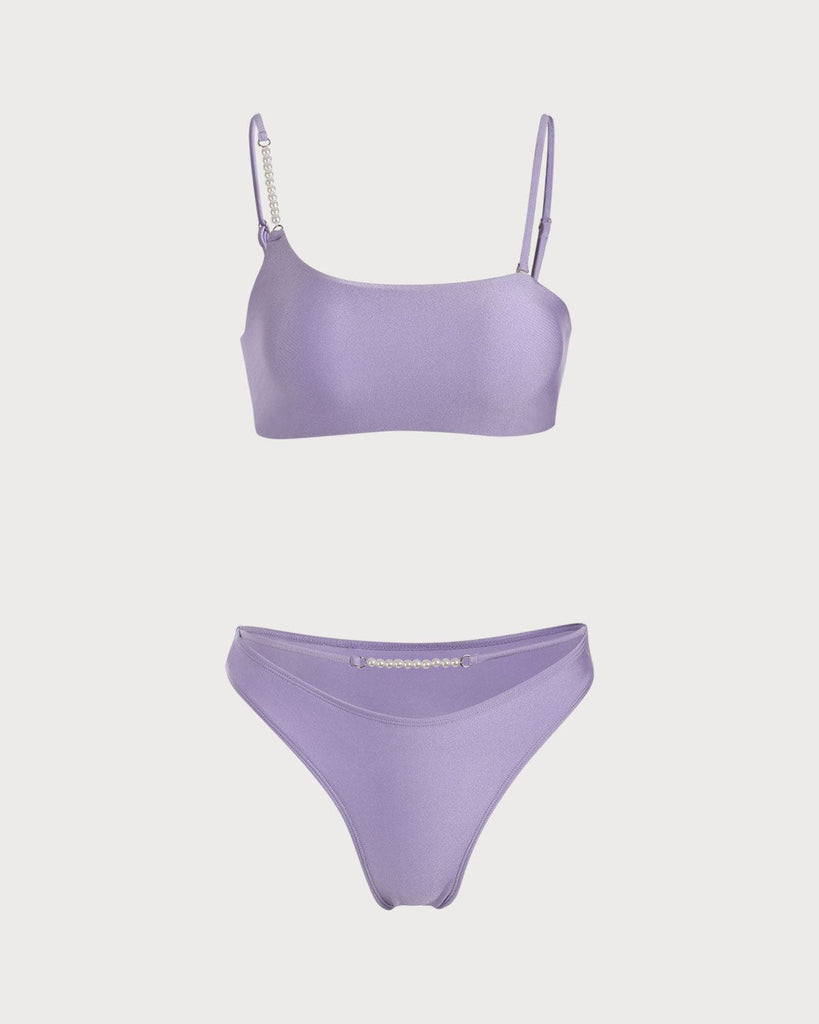 The Purple Hollow Out Pearl Bikini Set Purple Bikinis - RIHOAS