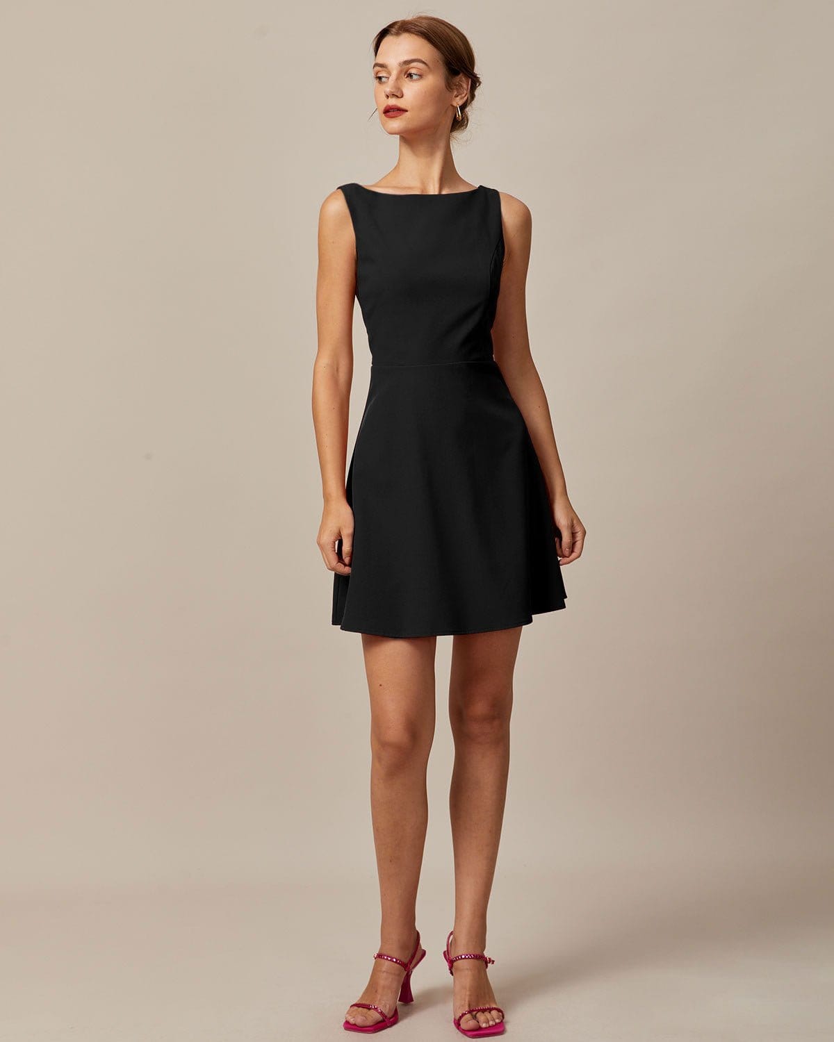 Rihoas A Line Boat Neck Mini Dress Sleeveless for Cocktail Party, Summer Events, Date Night, Black / S Rihoas A Line Boat Neck Mini Dress Sleeveless for Cocktail Party, Summer Events, Date Night, Black / S