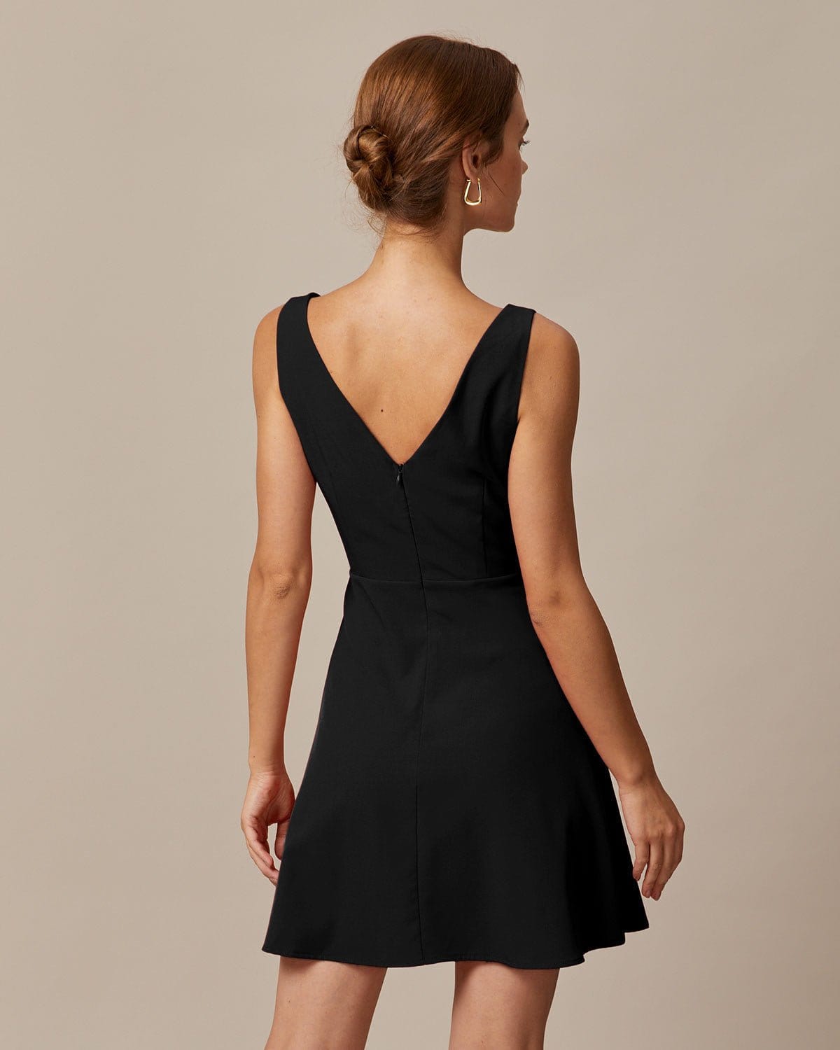 The Black Boat Neck High Waisted Mini Dress - Boat Neck Sleeveless