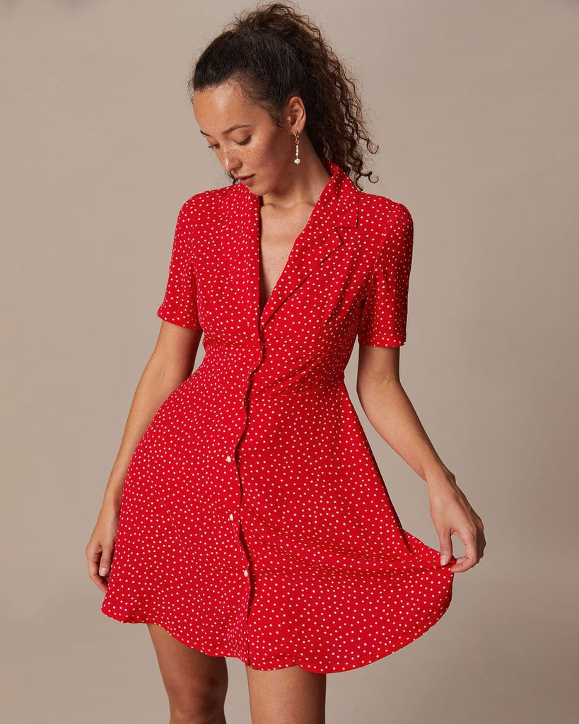 The Red Collared Polka Dot Mini Dress Dresses - RIHOAS