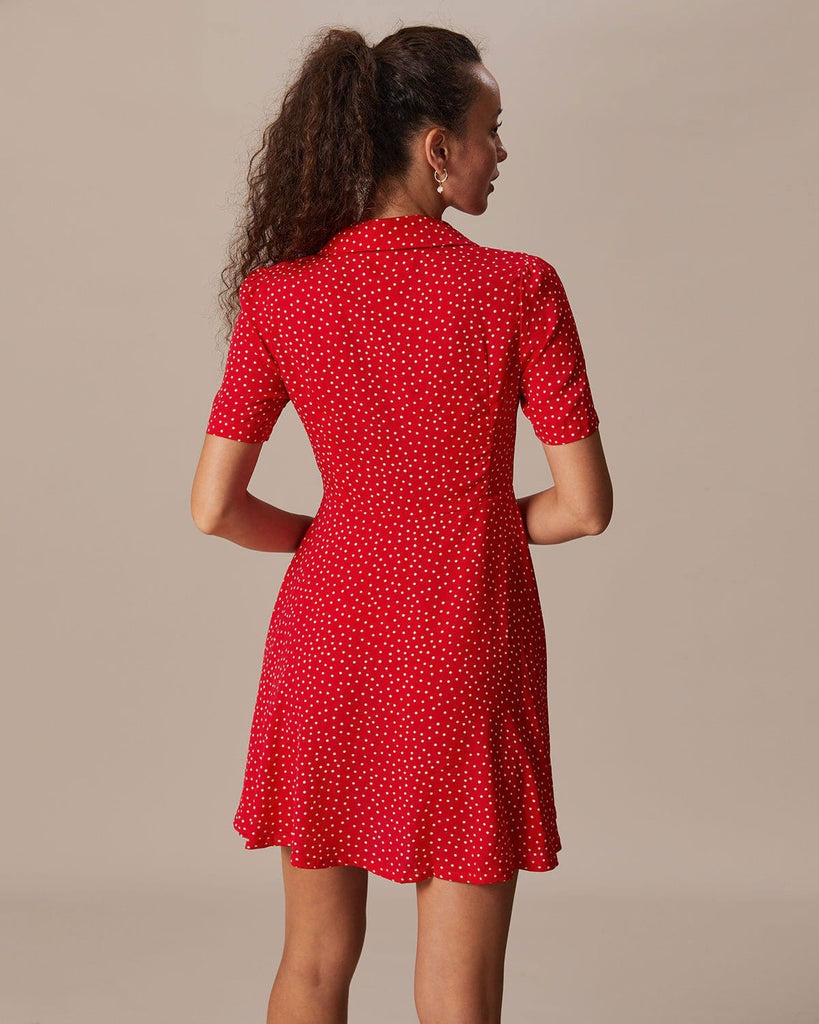 The Red Collared Polka Dot Mini Dress Dresses - RIHOAS