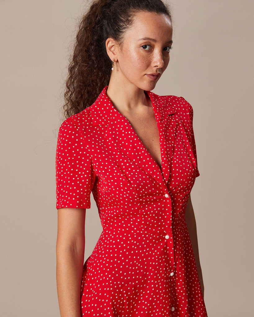 The Red Collared Polka Dot Mini Dress Dresses - RIHOAS