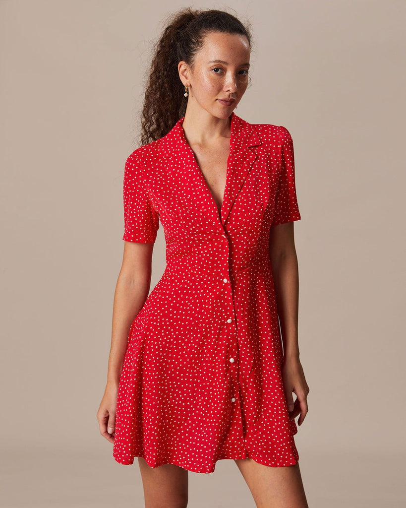 The Red Collared Polka Dot Mini Dress Red Dresses - RIHOAS