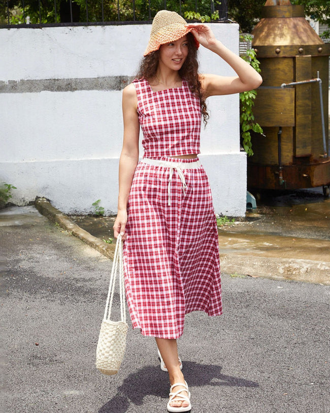 Elastic waist deals plaid skirt