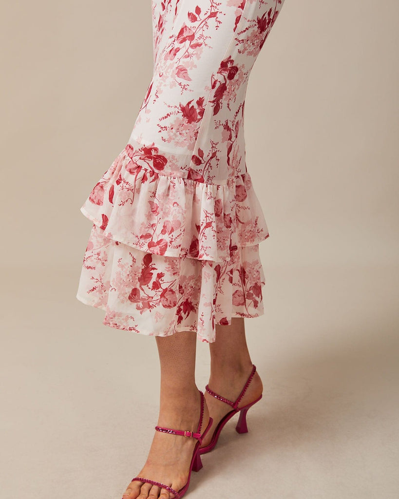 The Red Floral Ruffle Maxi Dress Dresses - RIHOAS