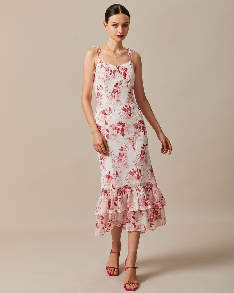 The Red Floral Ruffle Maxi Dress Red Dresses - RIHOAS