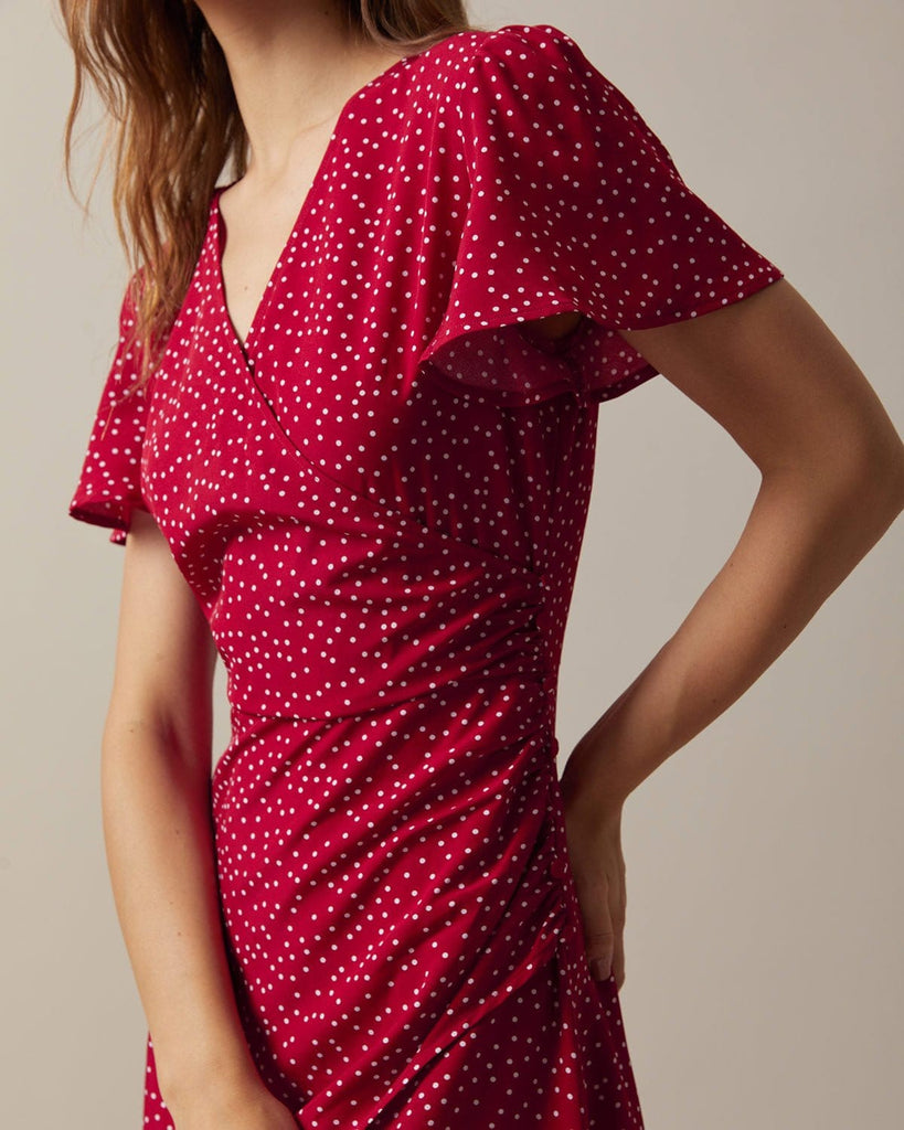 The Red Polka Dot Slit Maxi Dress Dresses - RIHOAS