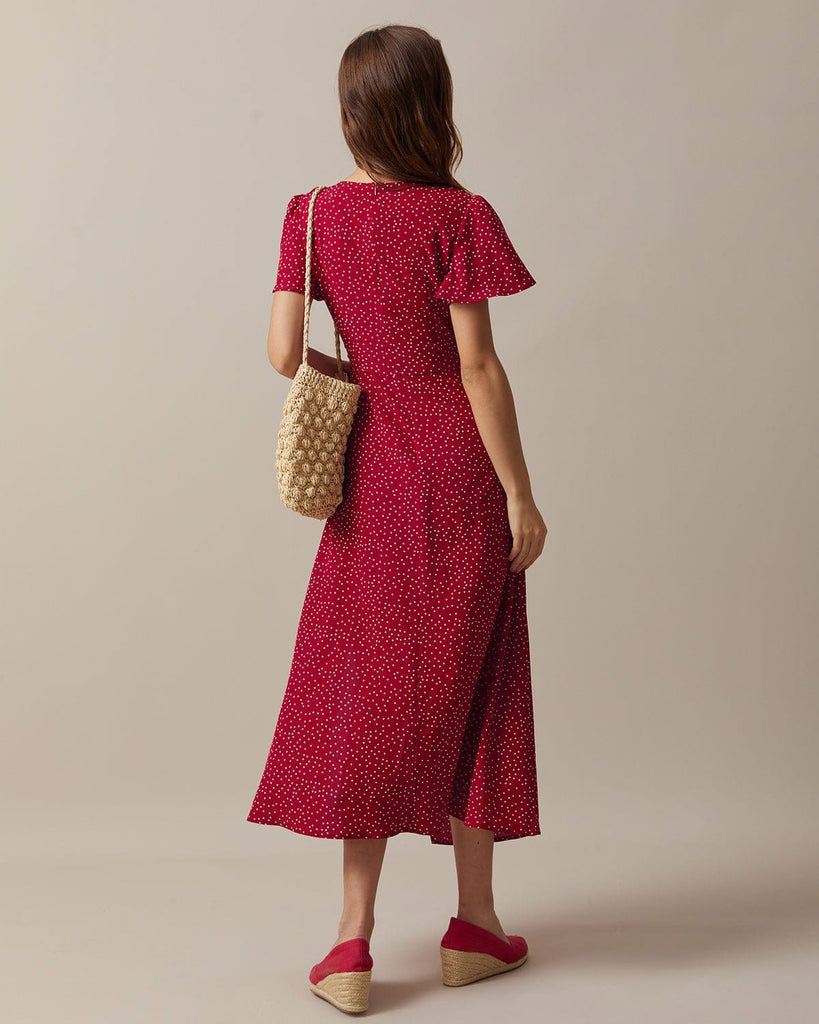 The Red Polka Dot Slit Maxi Dress Dresses - RIHOAS