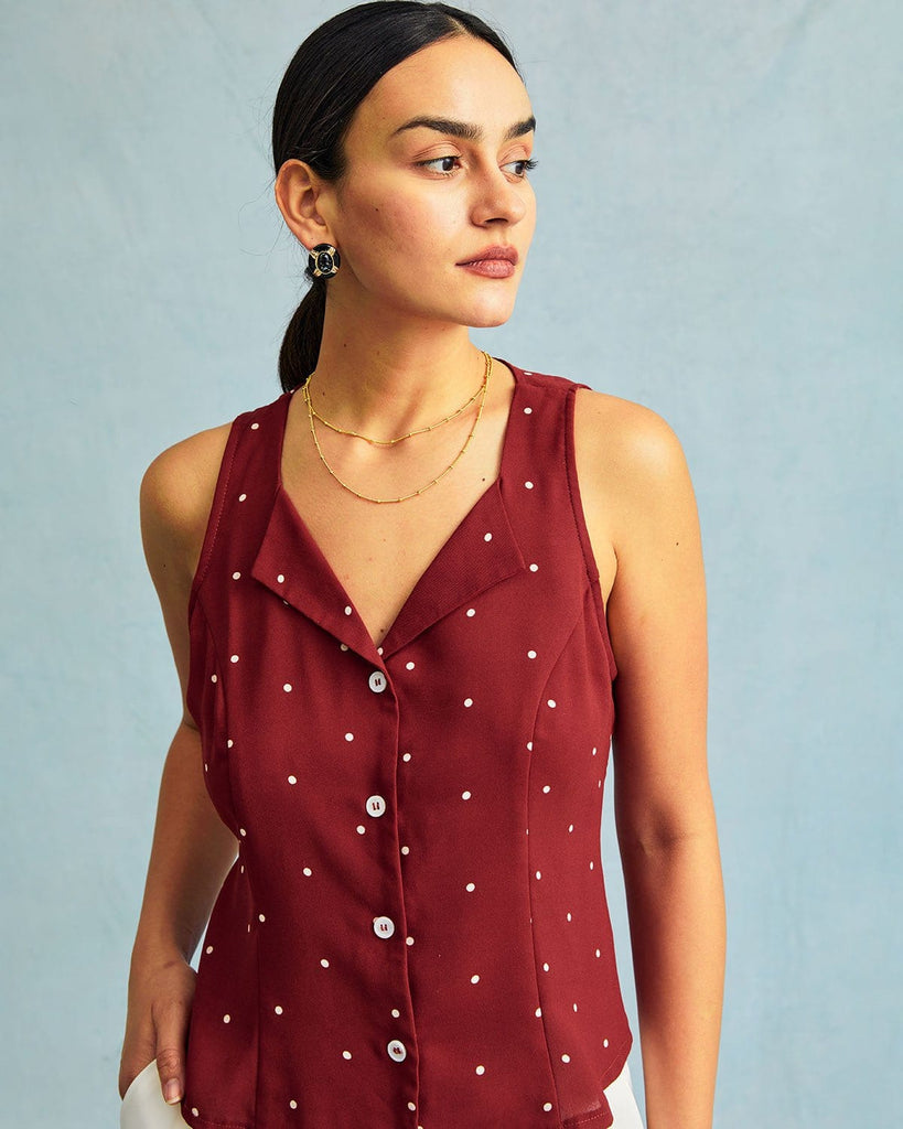 The Red Polka Dot Vest Tops - RIHOAS