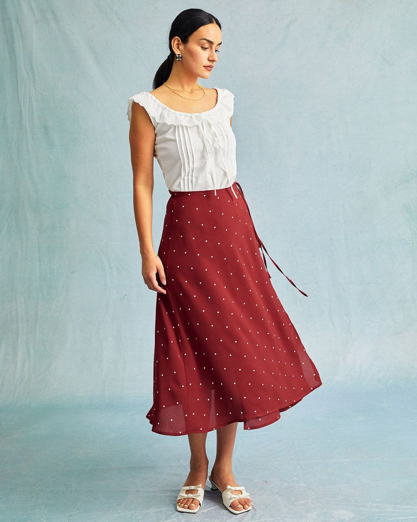 The Red Polka Dot Wrap Midi Skirt Bottoms - RIHOAS
