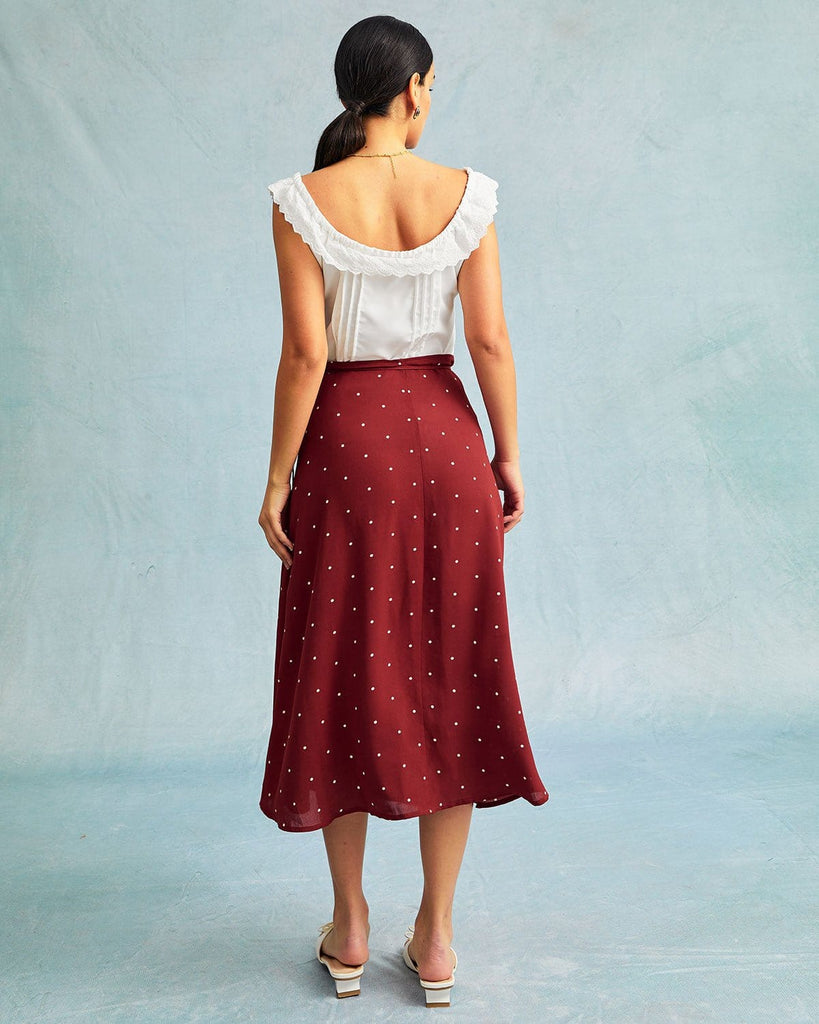 The Red Polka Dot Wrap Midi Skirt Bottoms - RIHOAS