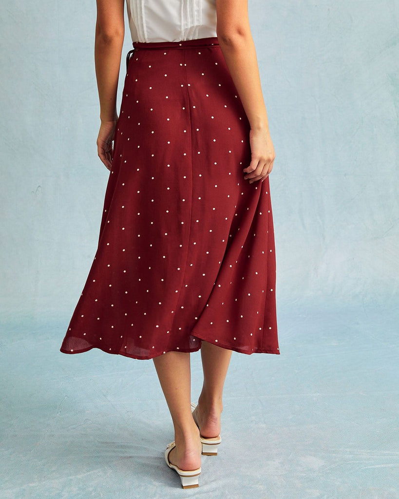 The Red Polka Dot Wrap Midi Skirt Bottoms - RIHOAS