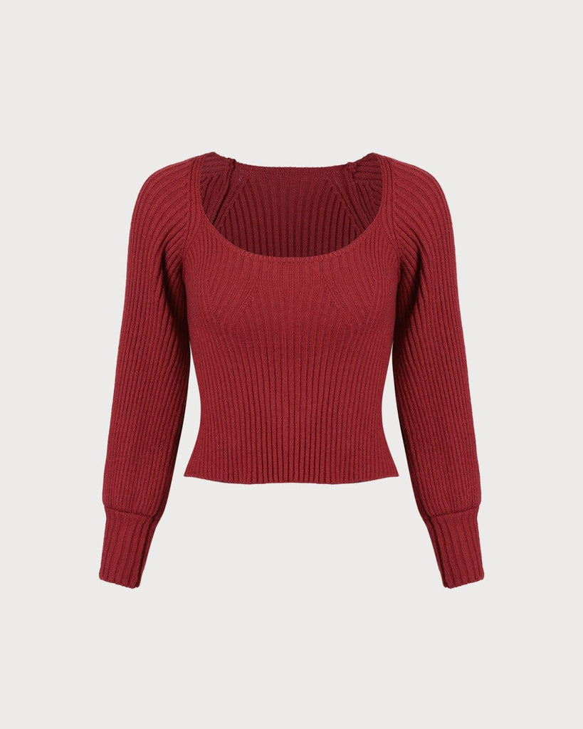 The Red Scoop Neck Sweater Red Tops - RIHOAS
