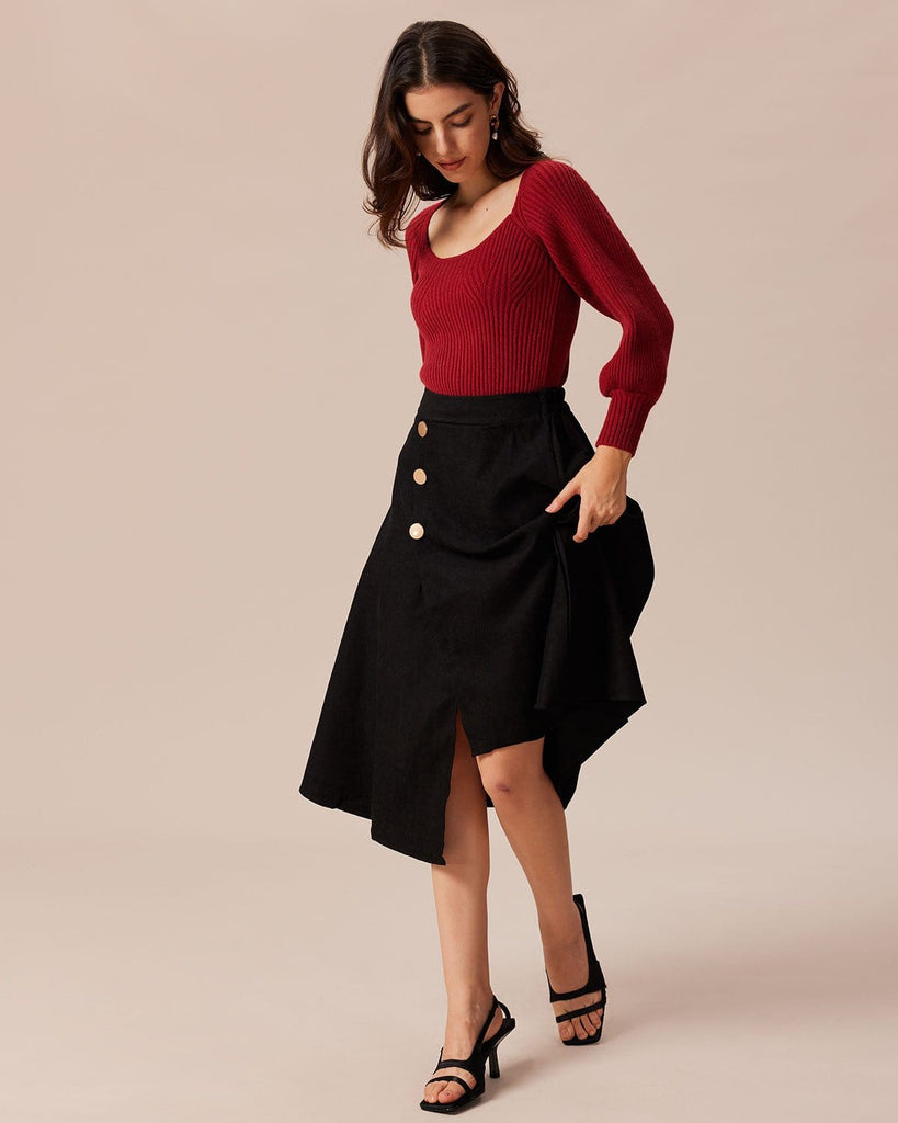 The Red Scoop Neck Sweater Tops - RIHOAS