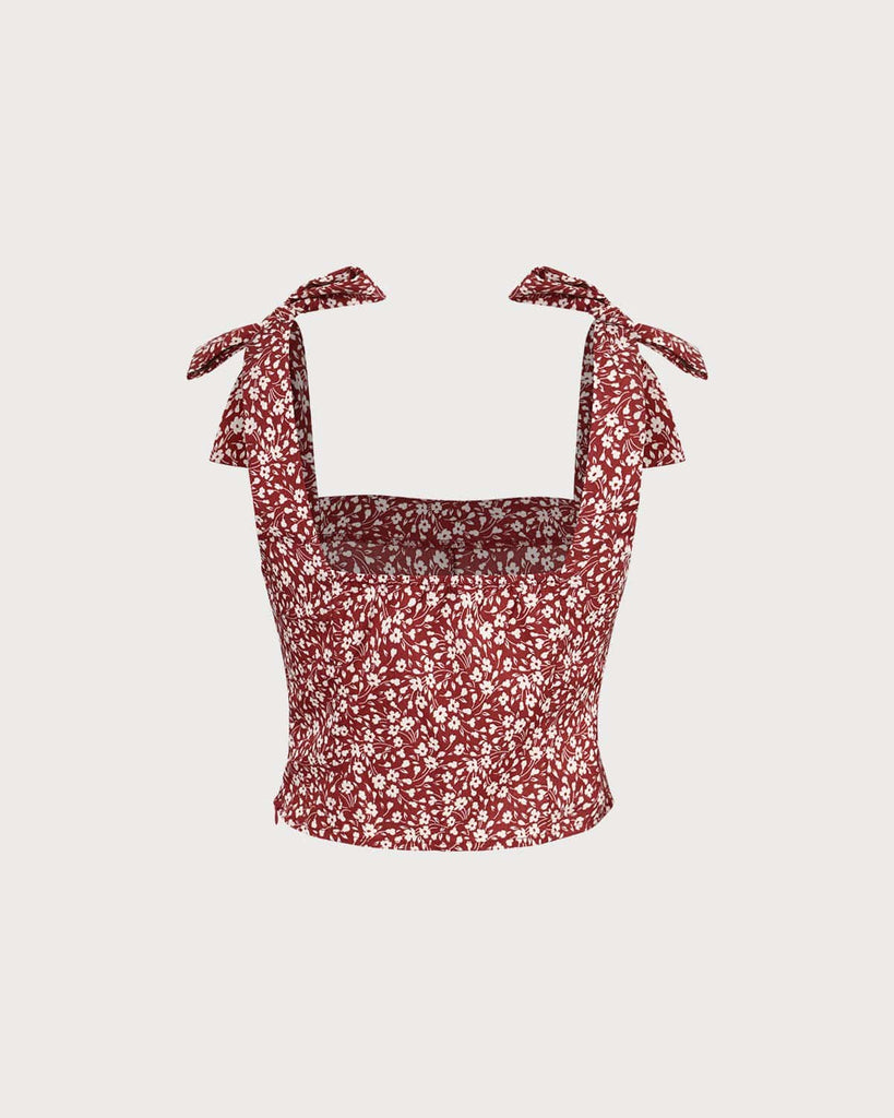 The Red Square Neck Floral Cami Top Tops - RIHOAS