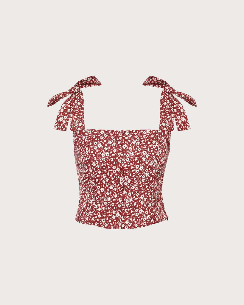 The Red Square Neck Floral Cami Top Tops - RIHOAS