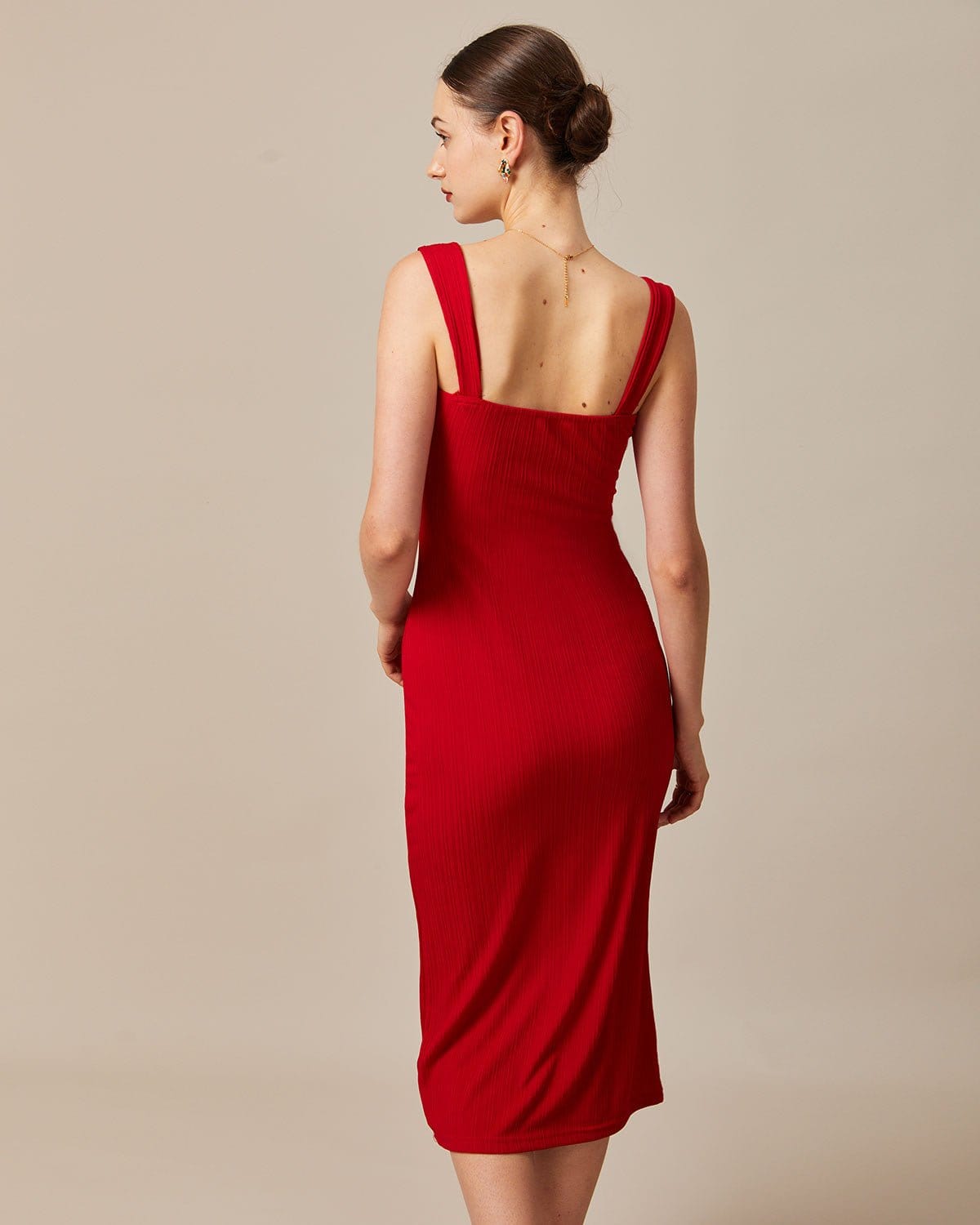 The Red Square Neck Ribbed Midi Dress
