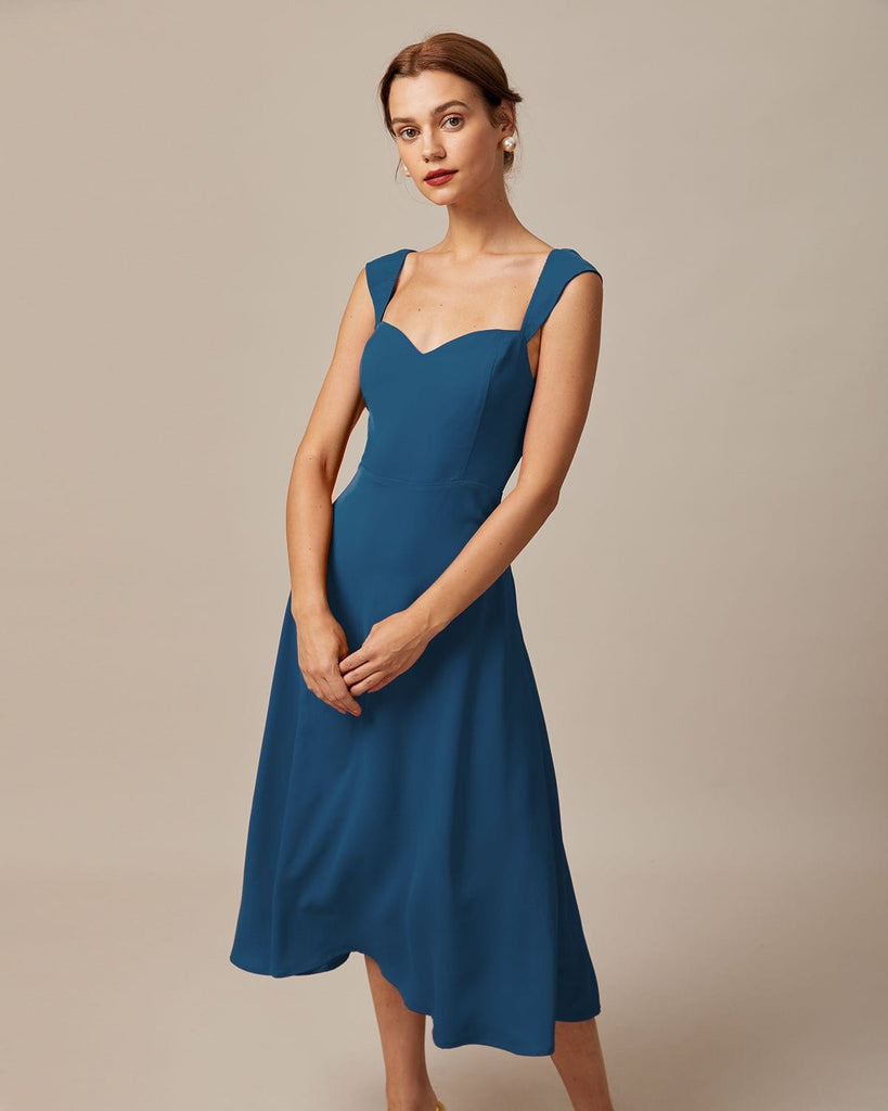 The Red Sweetheart Neck Midi Dress Dresses - RIHOAS