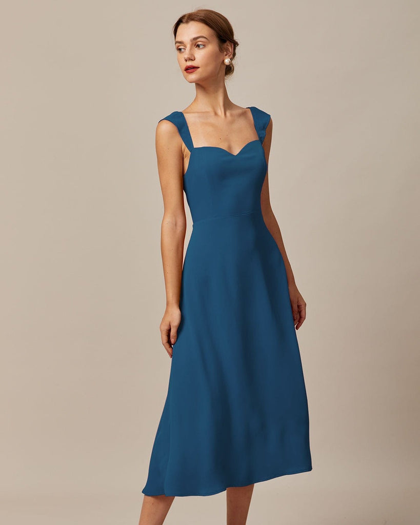 The Red Sweetheart Neck Midi Dress Dresses - RIHOAS
