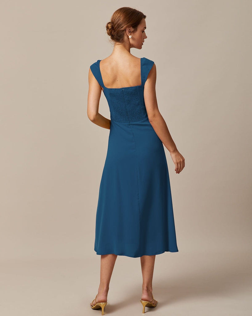 The Red Sweetheart Neck Midi Dress Dresses - RIHOAS