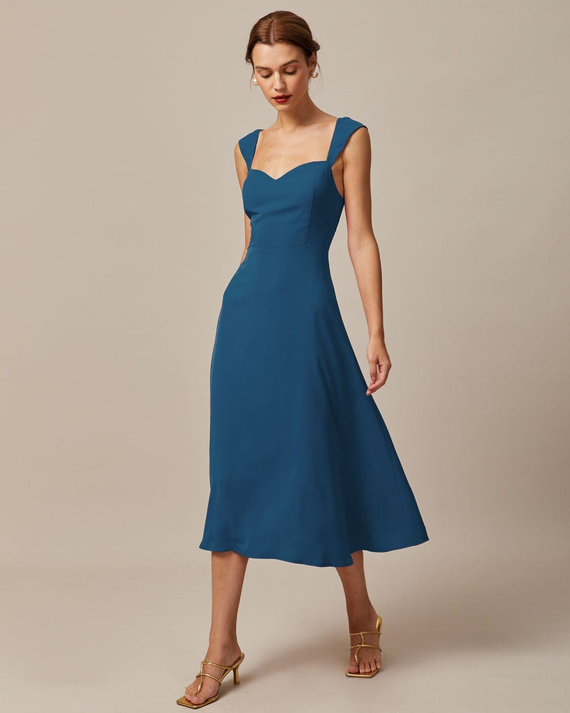 The Red Sweetheart Neck Midi Dress Navy Dresses - RIHOAS