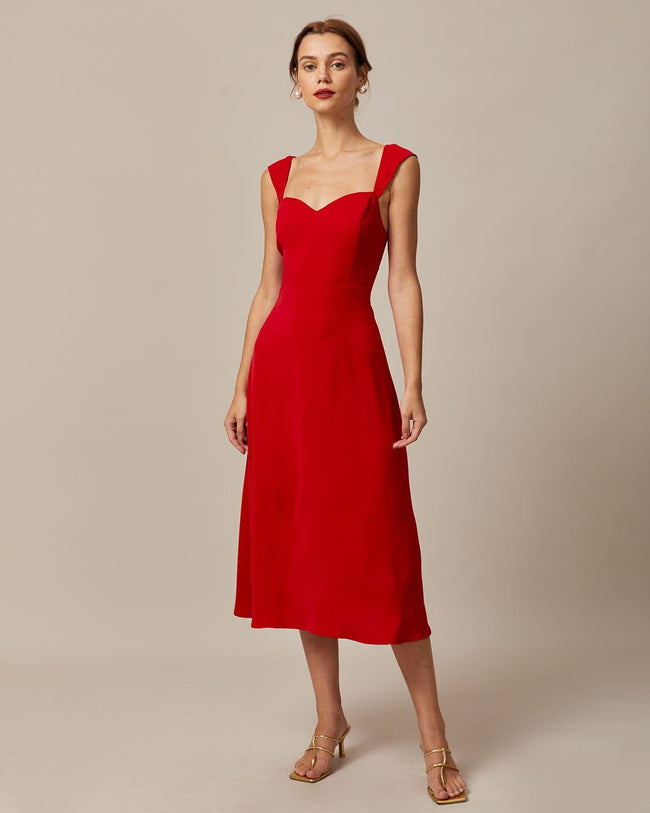 Satin Midi Red Dress – Styched Fashion
