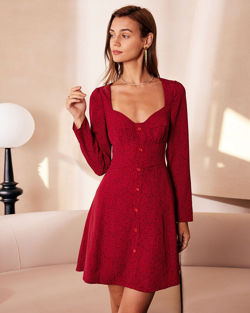 The Red Sweetheart Neck Mini Dress Dresses - RIHOAS