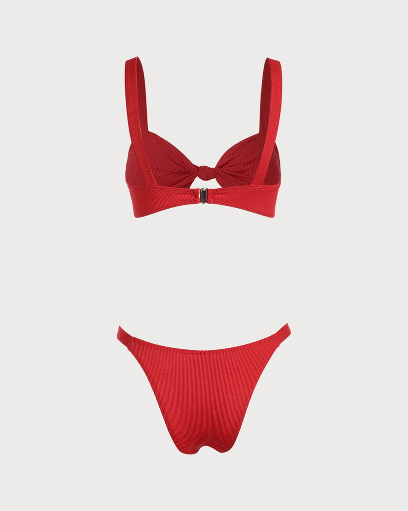The Red Twist Front Ribbed Bikini Set Bikinis - RIHOAS