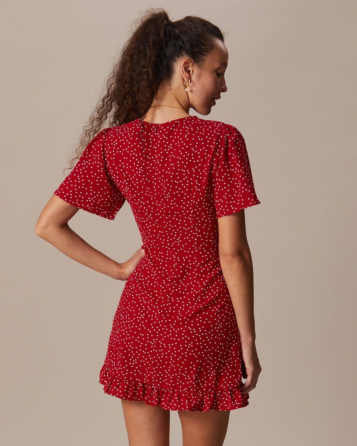 Rihoas Polka Dot V Neck Mini Dress | Tie Front Ruffle Hem Dress for Summer Casual, Vacation, Garden Party, Red / S Rihoas Polka Dot V Neck Mini Dress | Tie Front Ruffle Hem Dress for Summer Casual, Vacation, Garden Party, Red / S
