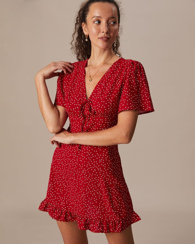 the-red-v--neck-polka-dot-mini-dress-red