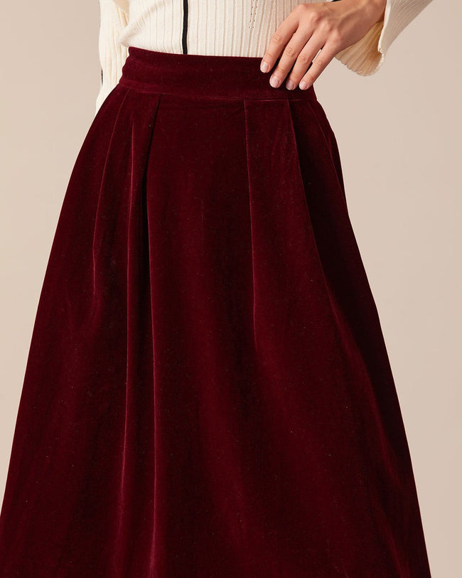 The Red High Waisted Velvet Midi Skirt Reviews Red Bottoms RIHOAS